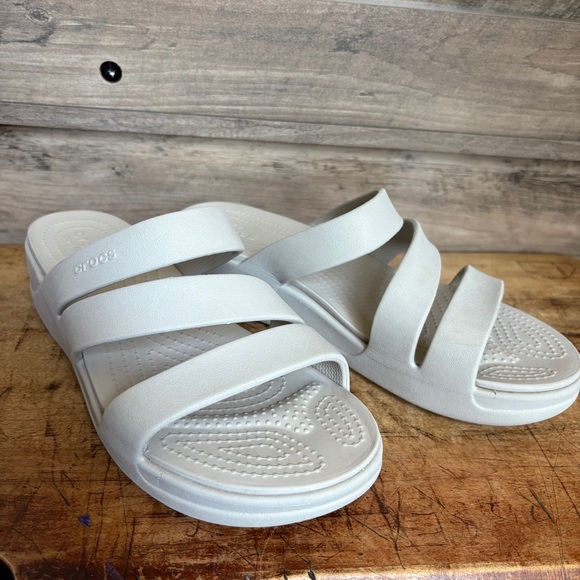 CROCS Shoes - Crocs Monterey Strappy Low Wedge Sandals Cream Light Tan Women's 10 good preworn